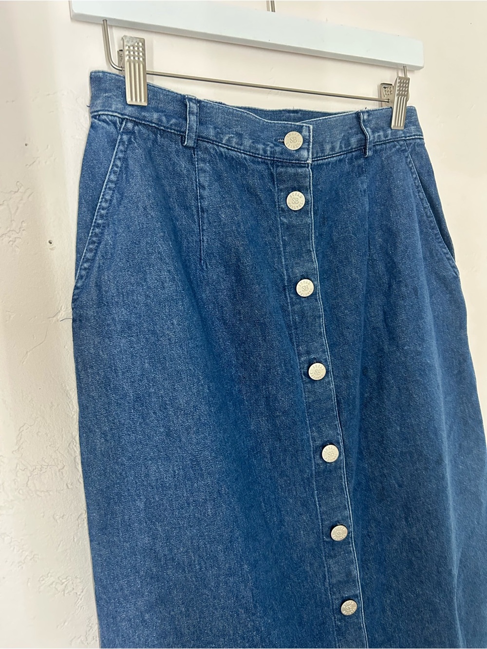 Susan Bristol Vintage 90s Button-Front Midi Denim Skirt Blue S - Picture 4 of 12